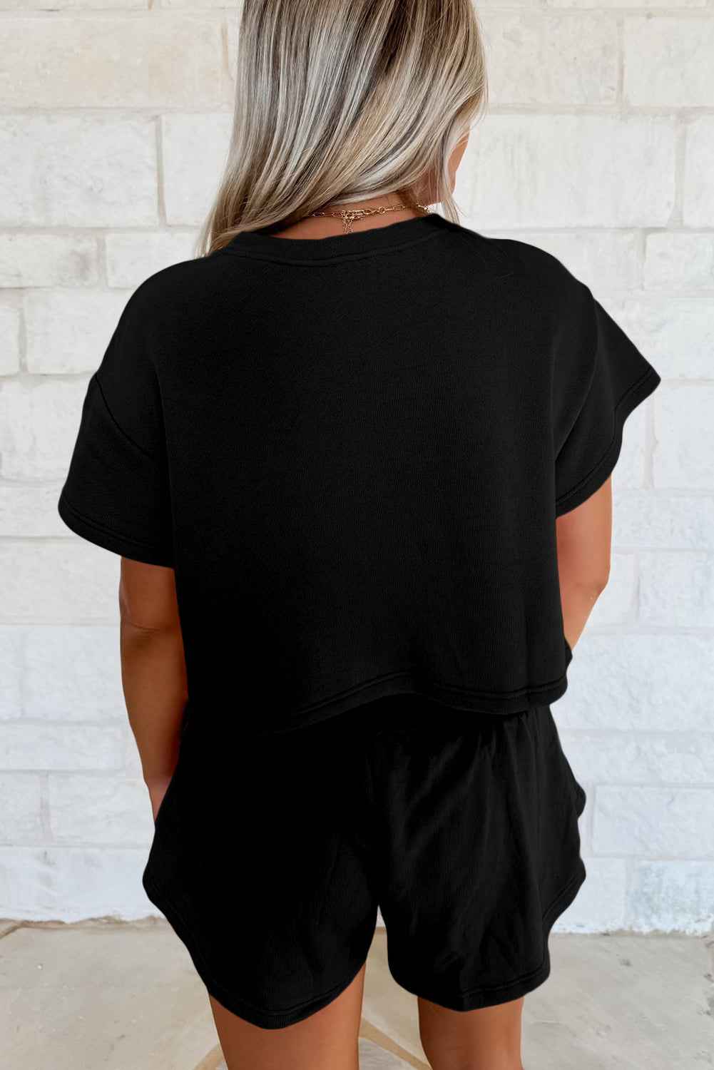 Black Cropped Tee and Ruffle High Waist Skort Set