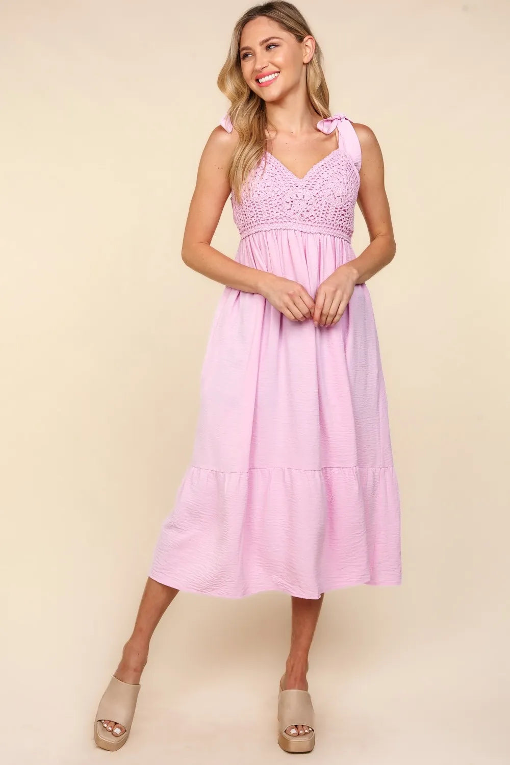 Haptics Crochet Lace Ruffle Hem Cami Midi Dress by Selvanelle