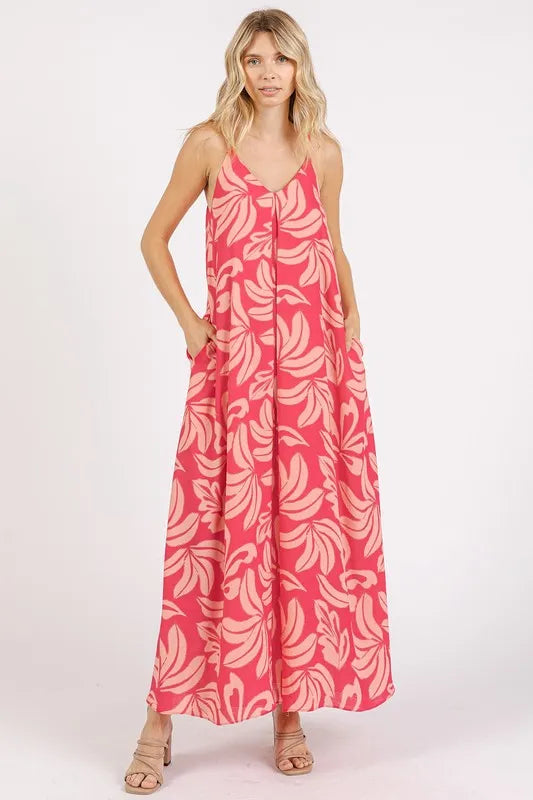 Mittoshop Printed V-Neck Maxi Cami Dress with Pockets by Selvanelle