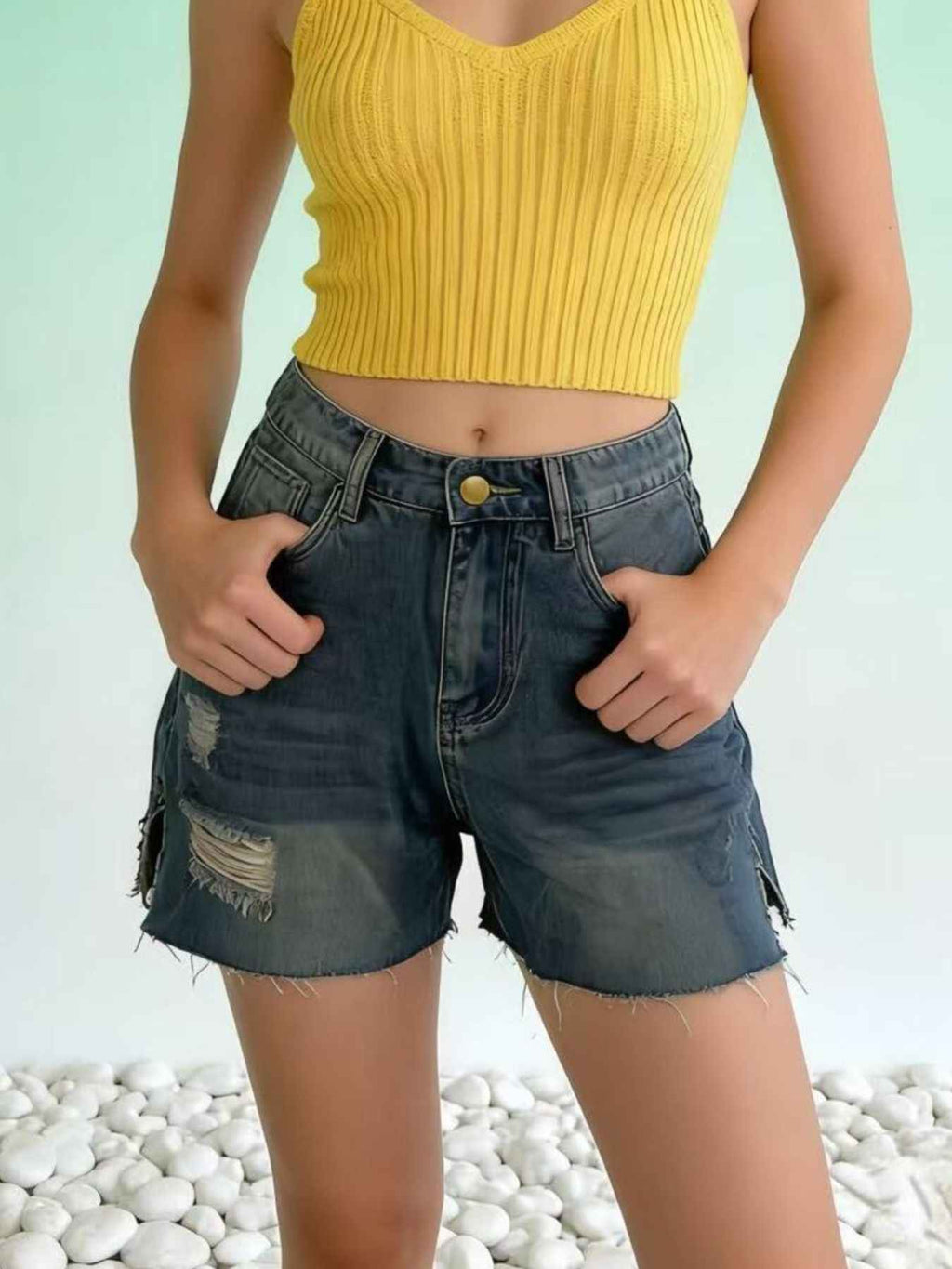 Distressed Denim Shorts
