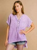 Zenana Washed Double Gauze 3/4 Button Henley Neck Shirt