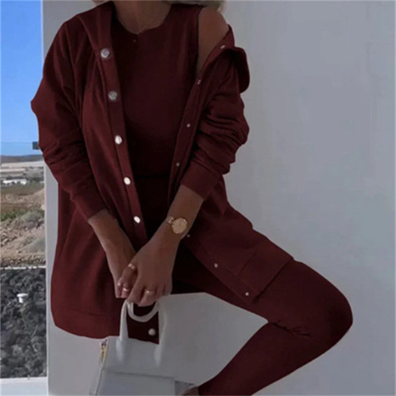 Women's Fashion Sports And Leisure Hooded Sweater Vest Pants Three-piece Set See size chart under “more details”