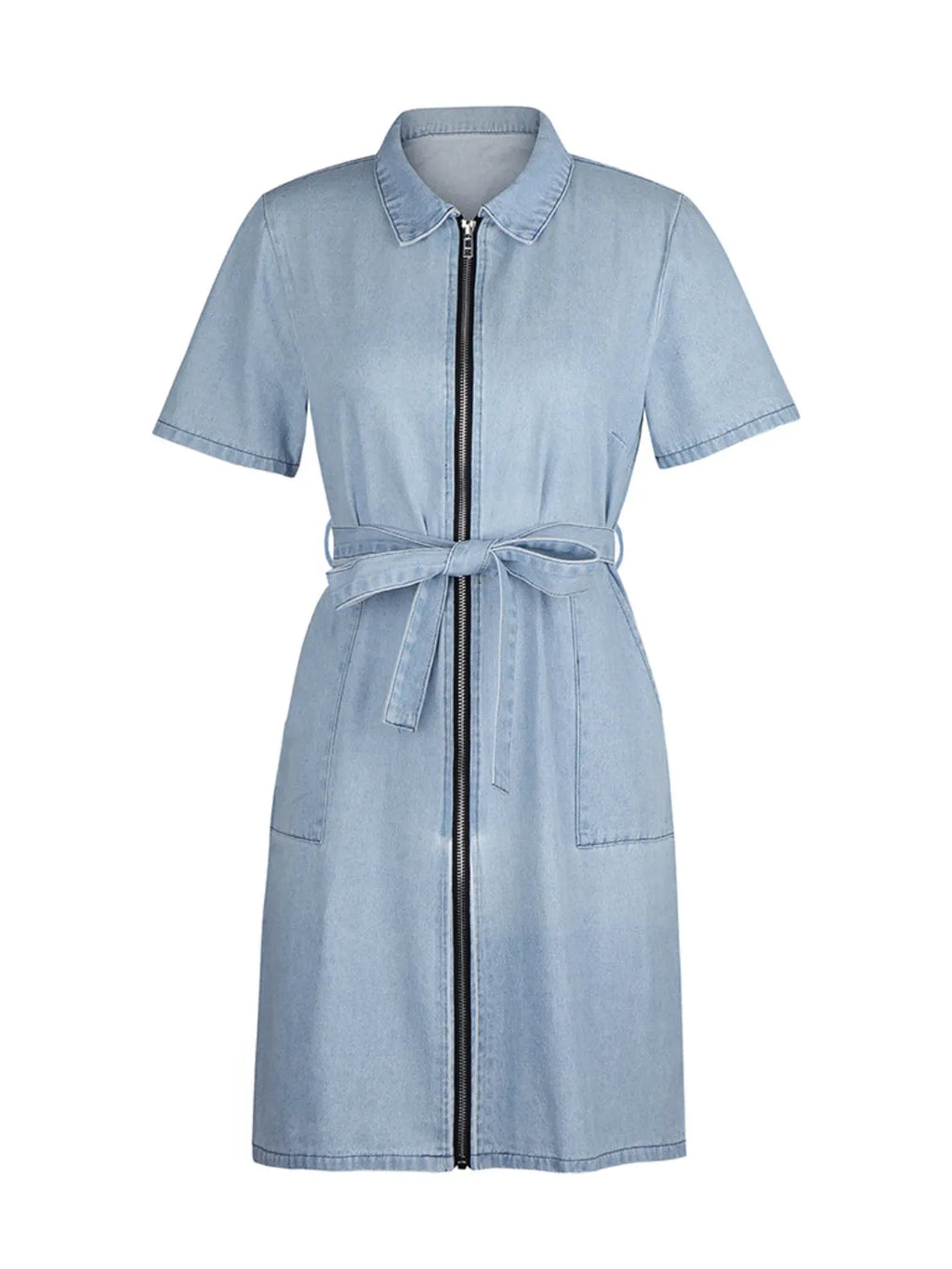 Full Size Zip Front Short Sleeve Denim Dress Plus Size by Selvanelle