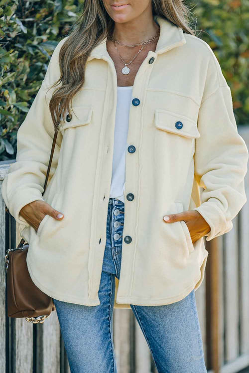 Beige Turn Down Collar Buttoned Shirt Jacket by Wild and Free Boutique