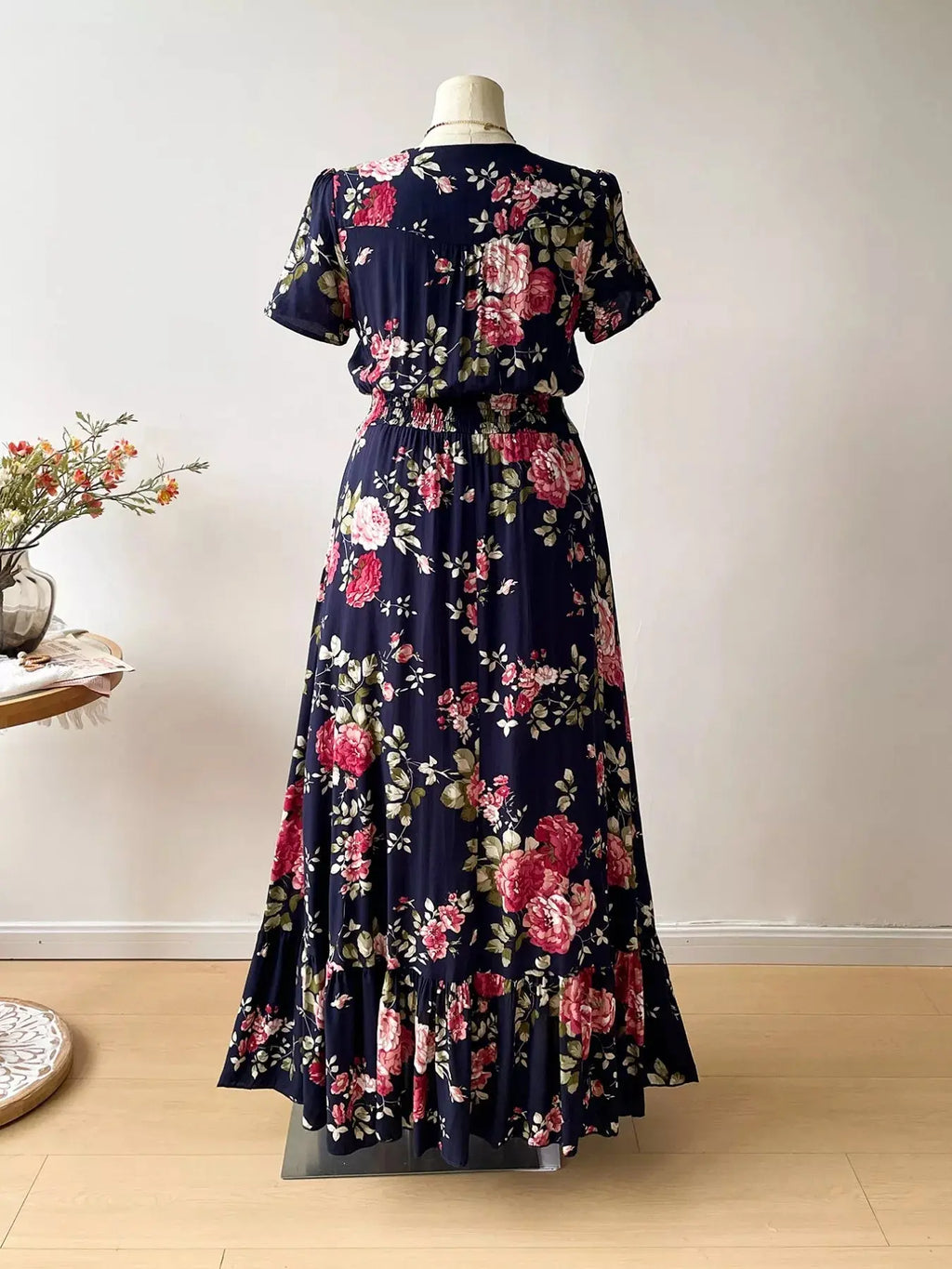 Plus Size Floral Print Short Sleeve V Neck Dress