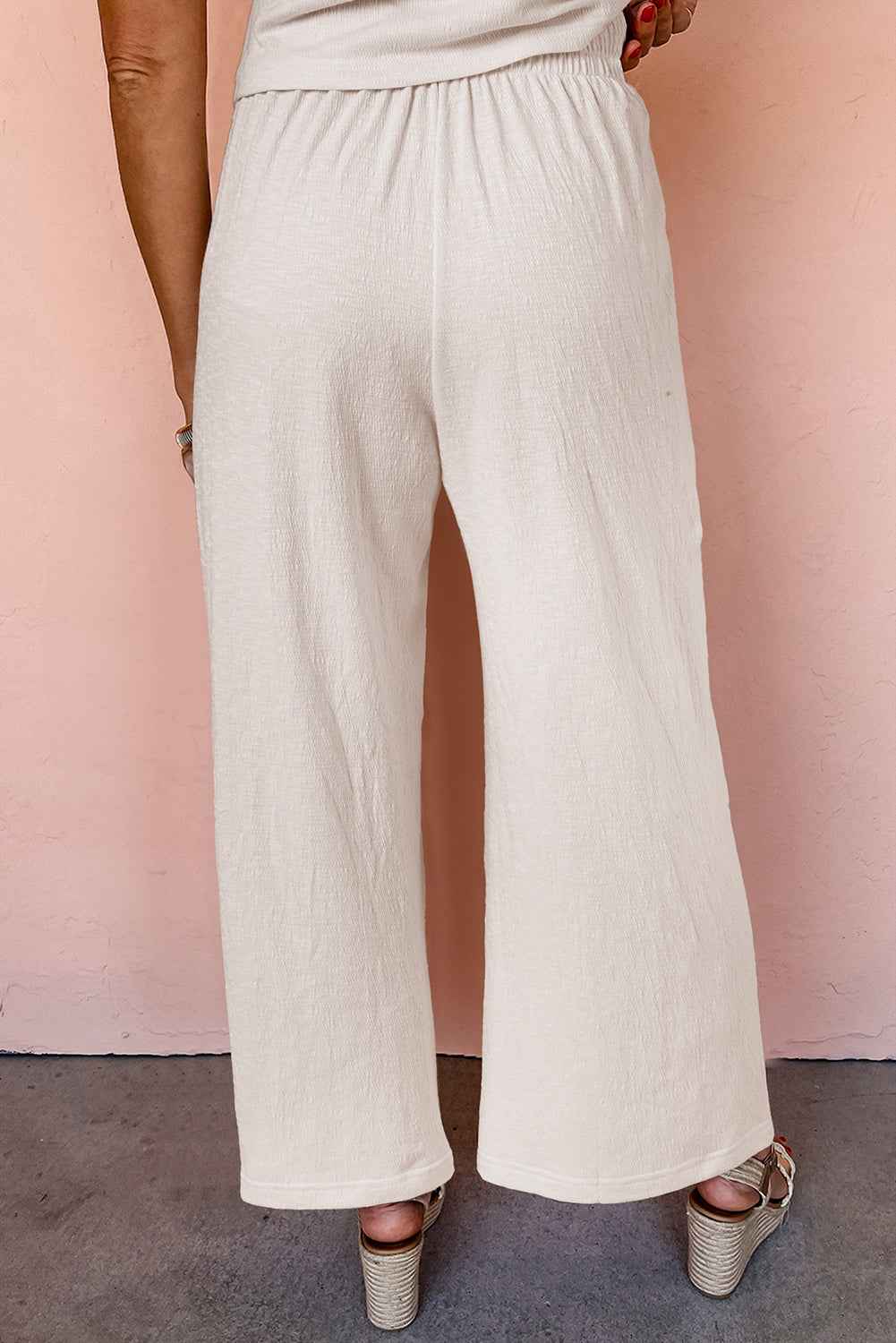 Apricot Buttoned V Neck Tank Top and Wide Leg Pants Casual Outfit