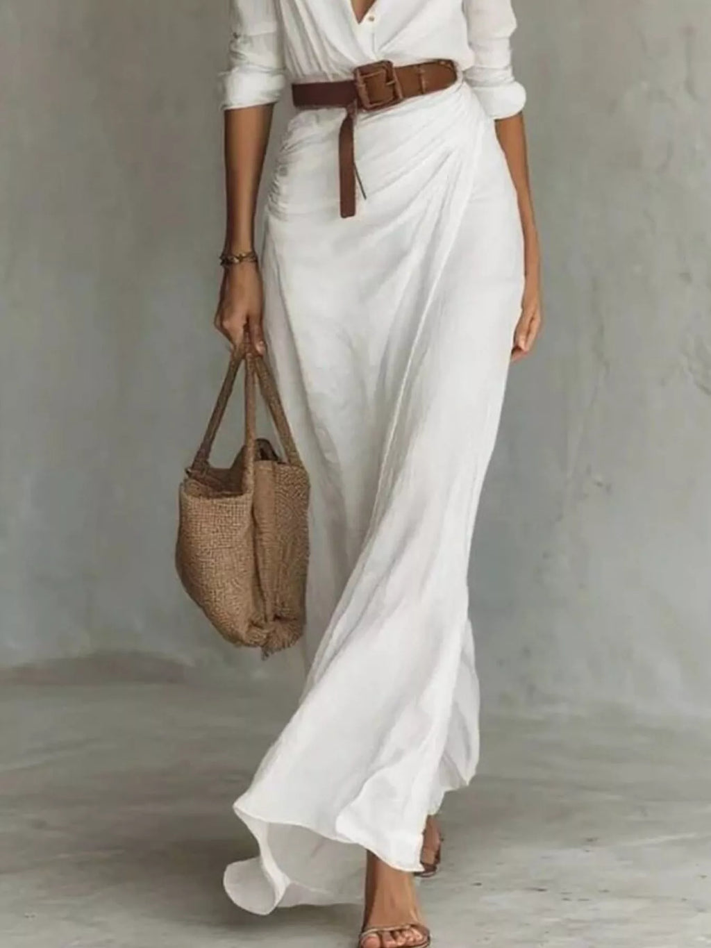 Ruched Long Sleeve Maxi Dress by Shopiebay