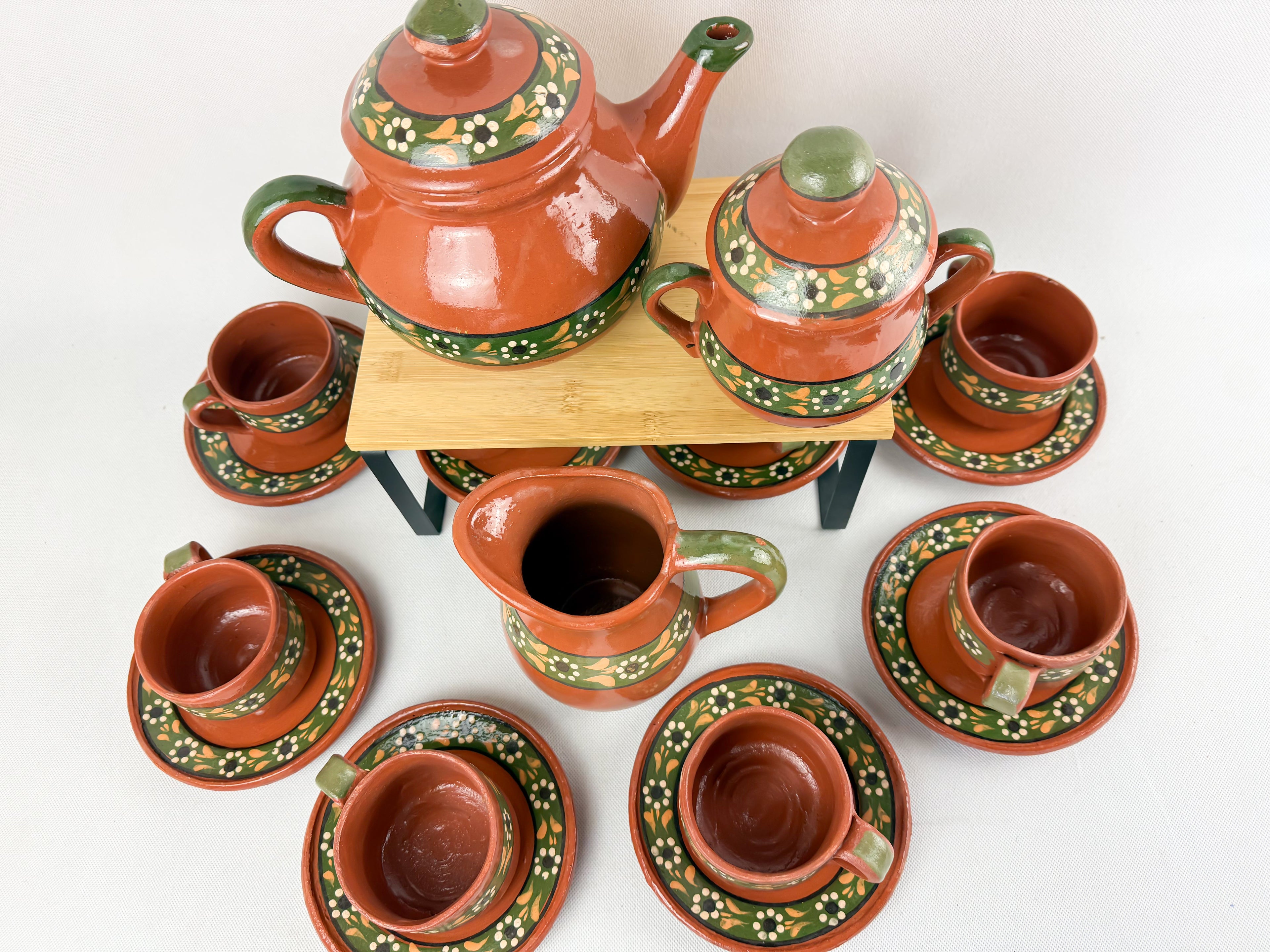 Traditional Mexican Tea Pot Set 16pc - Juego de Te Barro by TheMexHub
