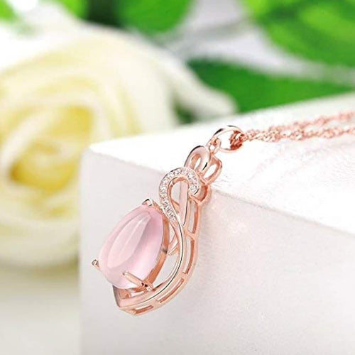 18 Kt Rose Gold Pink Rhinestone Pendant Necklace by DailySale