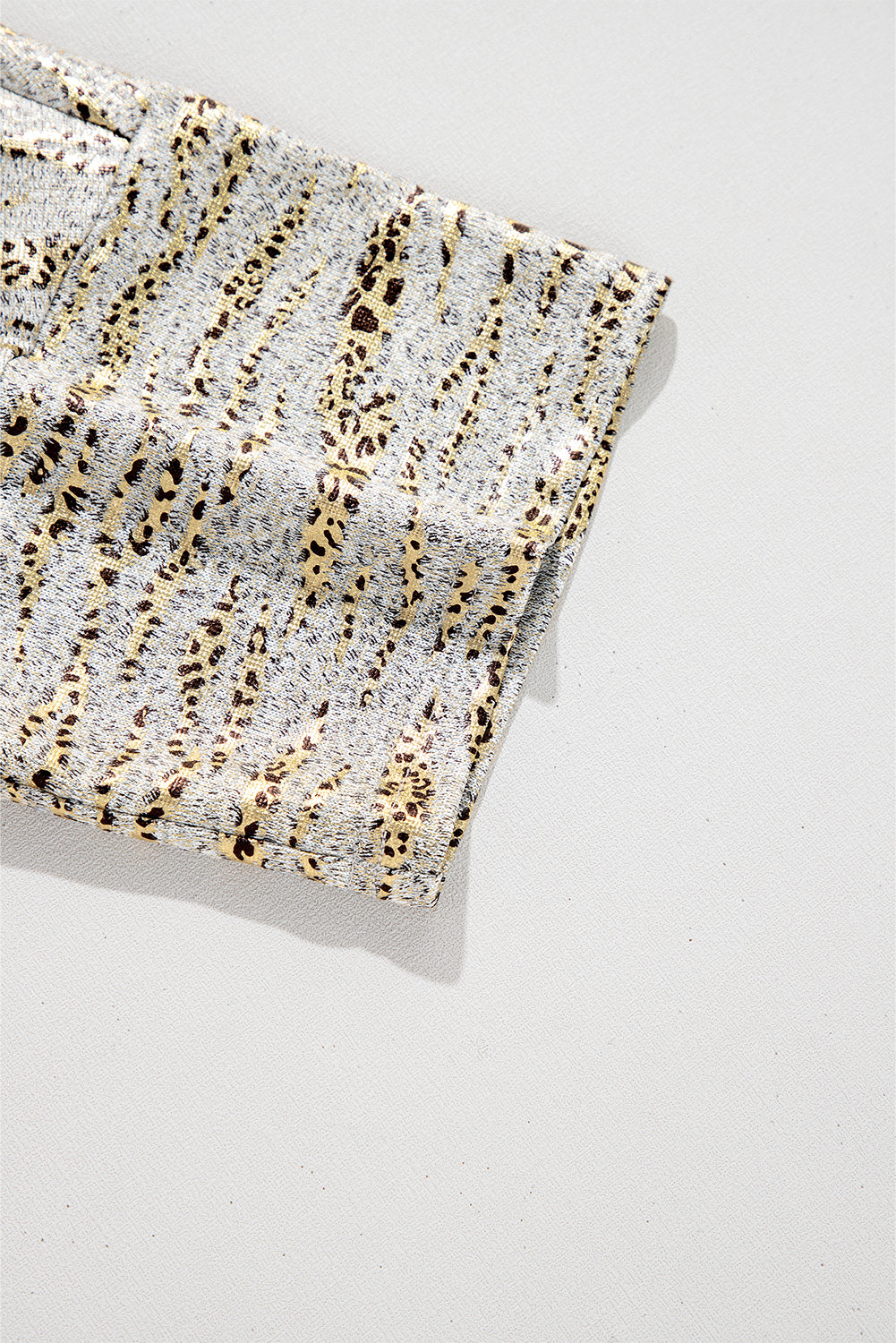 Gray Leopard Print 3/4 Sleeve V Neck Loose Fit T Shirt