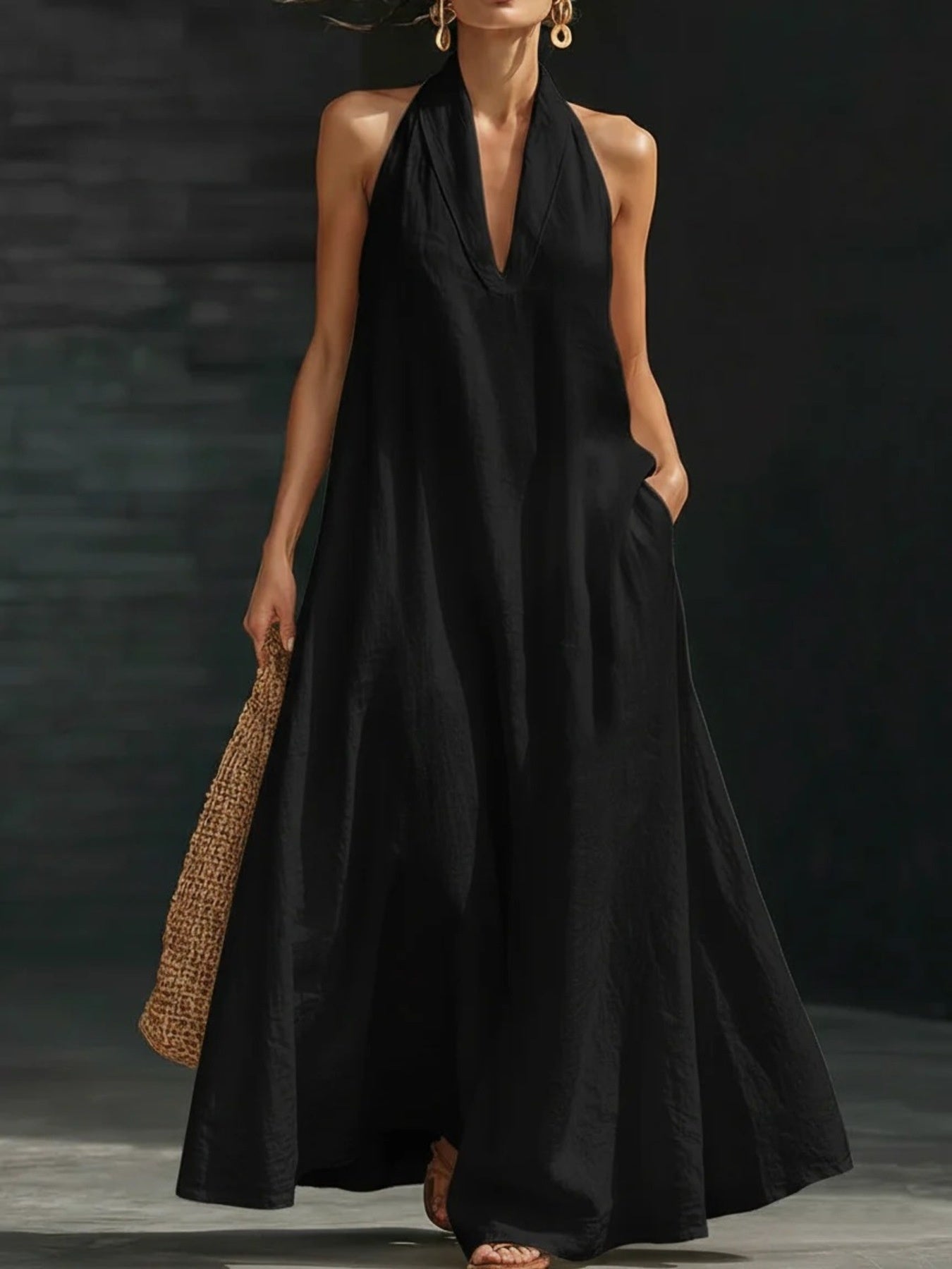 Halter Neck Maxi Dress with Pockets by Shopiebay
