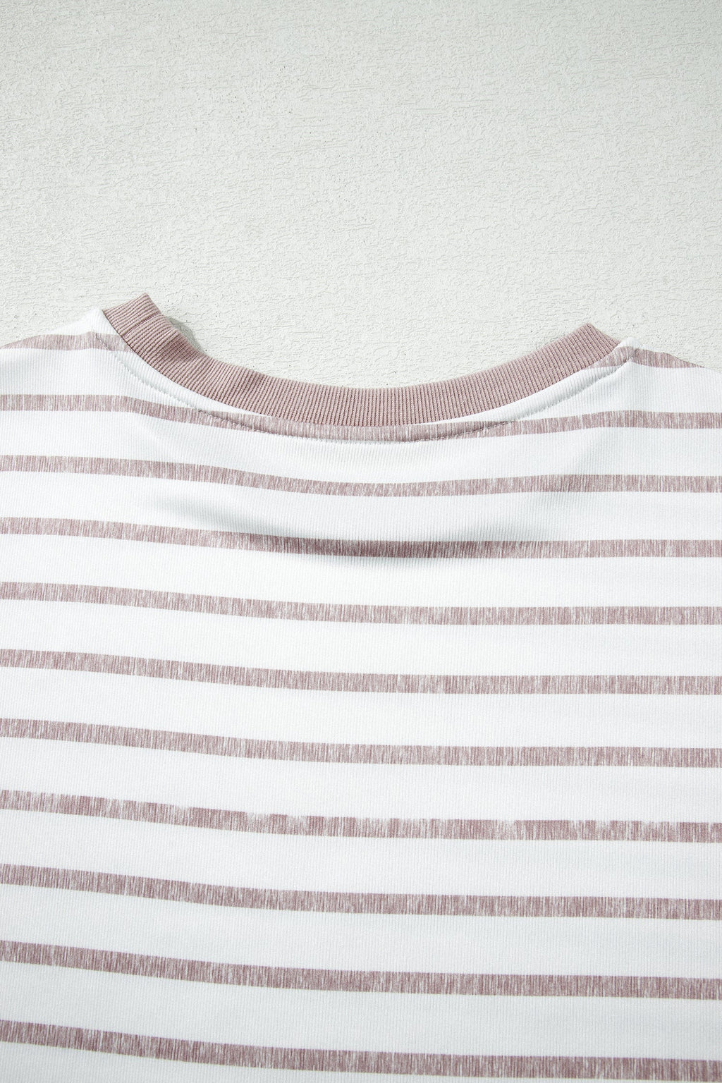 Khaki Stripe Color Block Trim Round Neck Short Sleeve Top