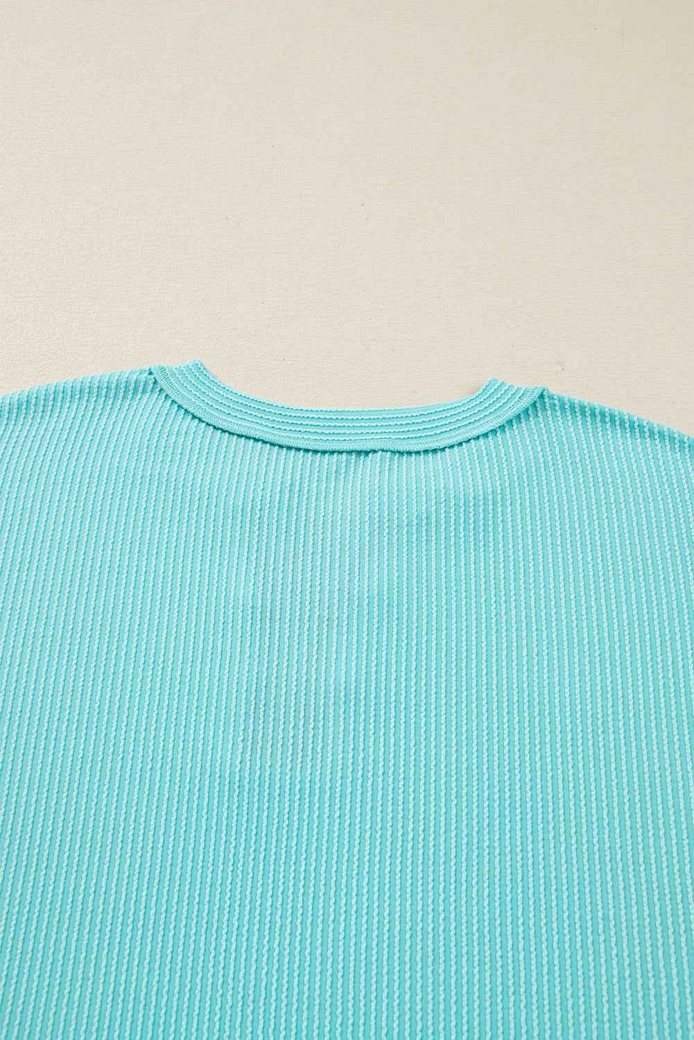 Aruba Blue Twist Ribbed Color Block Plaid Patchwork Plus Size Long Sleeve Top