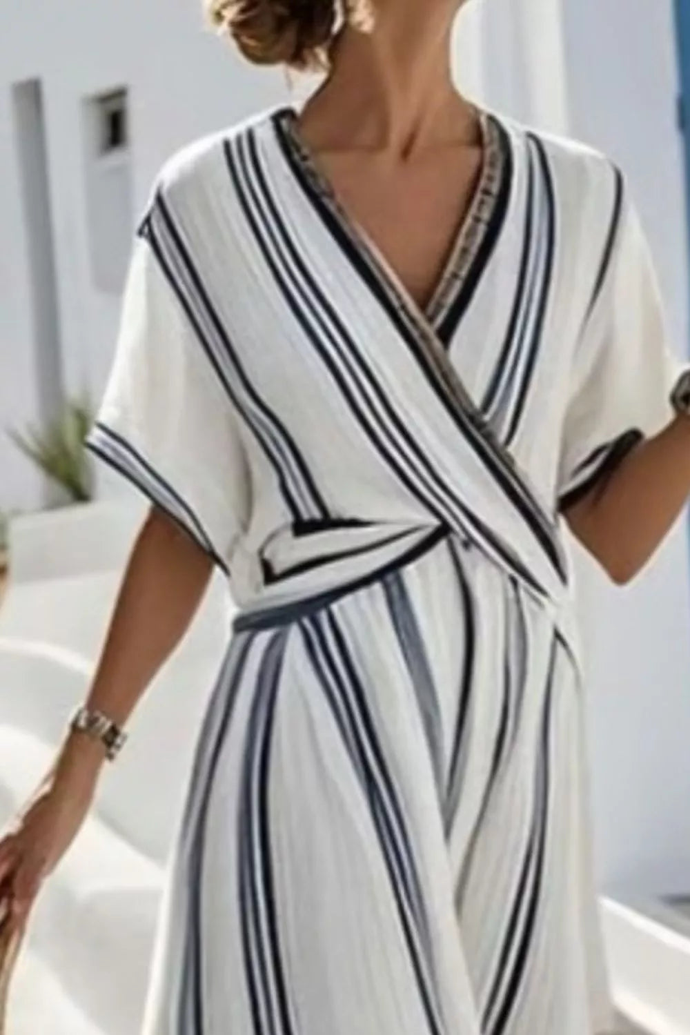 Striped Wrap Half Sleeve Maxi Dress by Shopiebay
