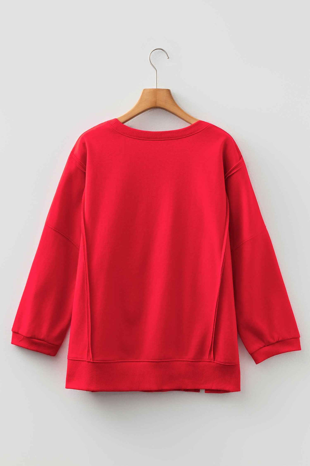 Fiery Red Floral Bow Patched Exposed Seam Patchwork Slit Baggy Sweatshirt