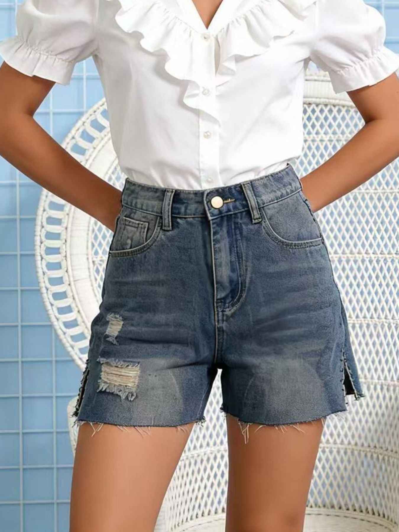 Distressed Denim Shorts