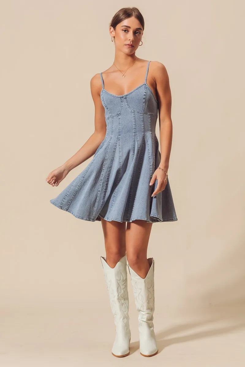 SO ME A Line Fit and Flare Denim Mini Dress by Selvanelle