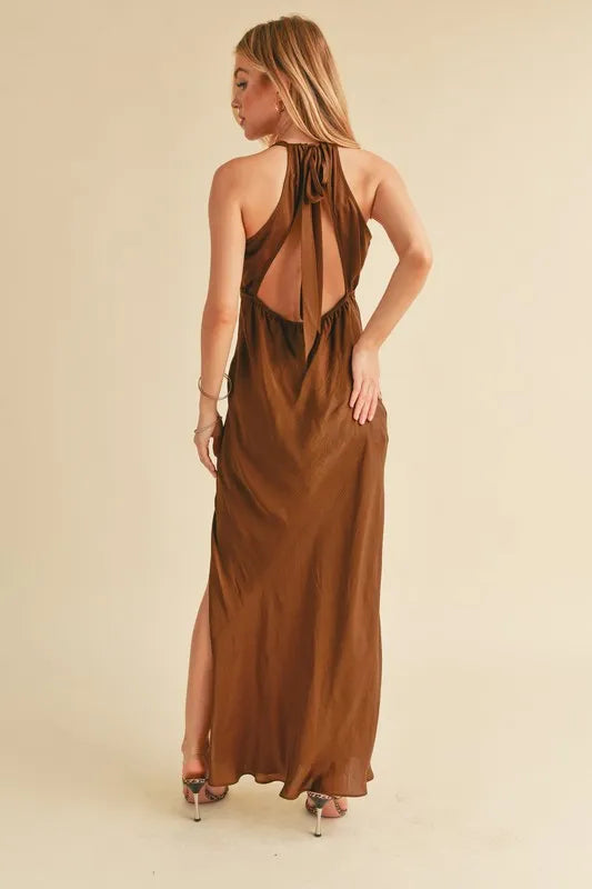 Aemi + Co Ruched Side Slit Cutout Back Maxi Cami Dress by Selvanelle