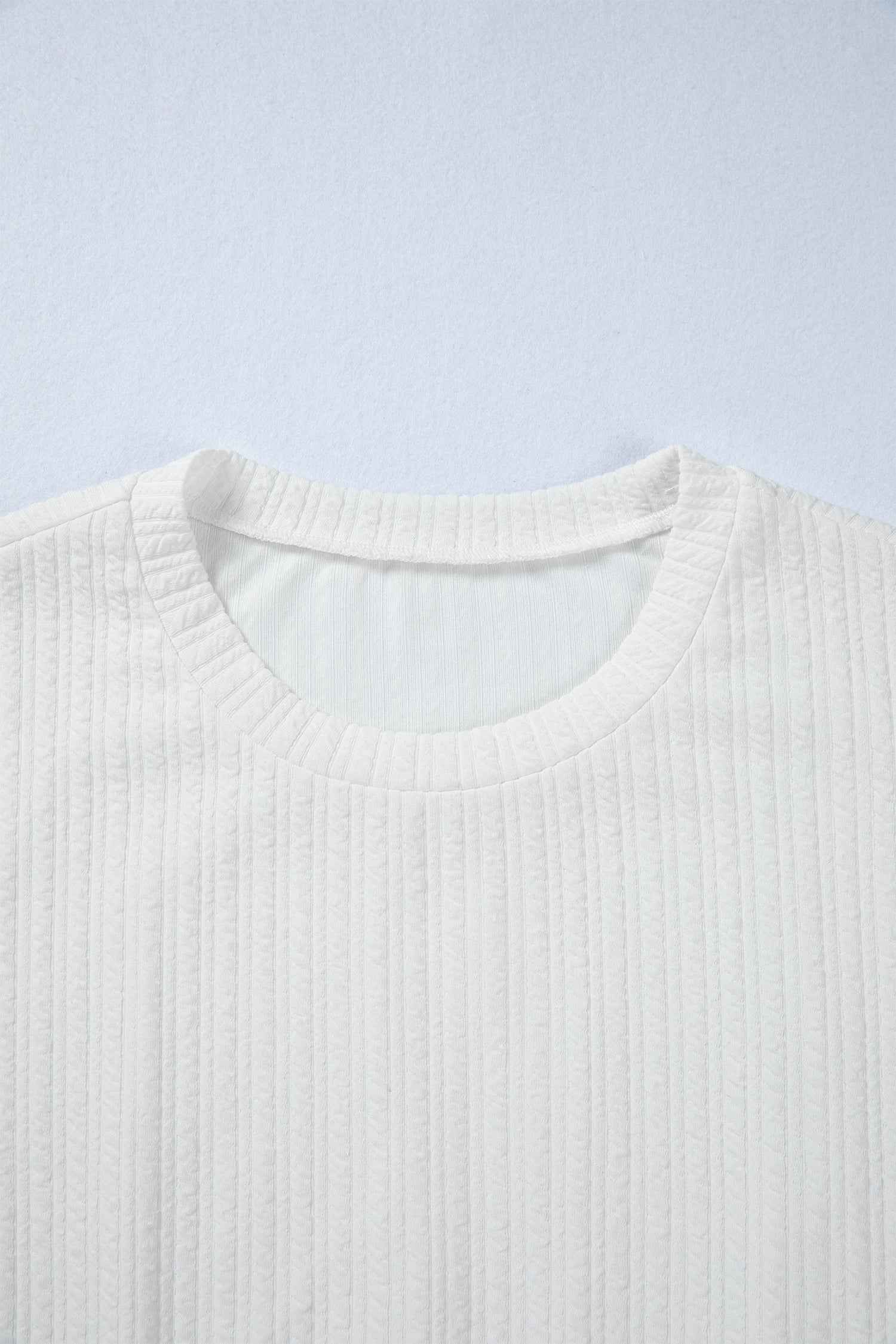 White Solid Color Textured Drop Shoulder Long Sleeve Peplum Top