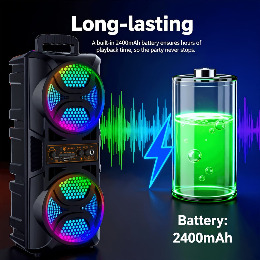 Portable Bluetooth Speaker with Subwoofer Bass, Dual 6.5" LED Woofers and Microphone by DailySale