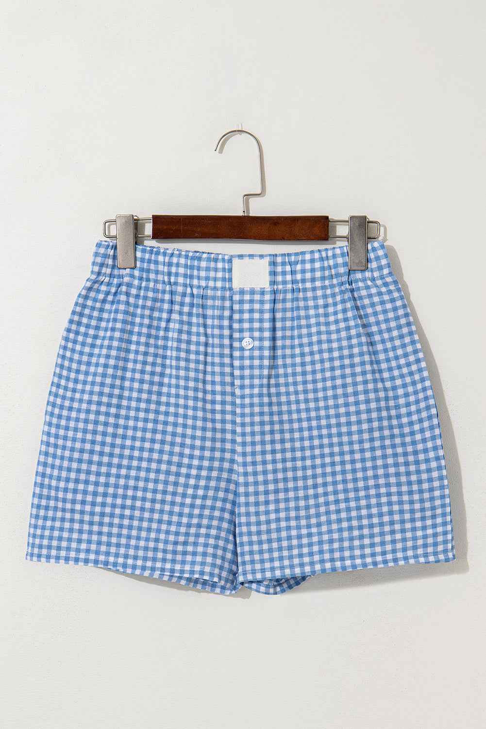 blue Red Plaid Gingham Printed High Waist Shorts