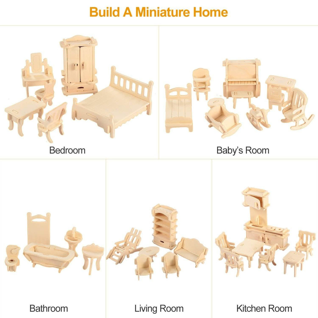 3D Wooden Dollhouse Furniture Puzzles by DailySale