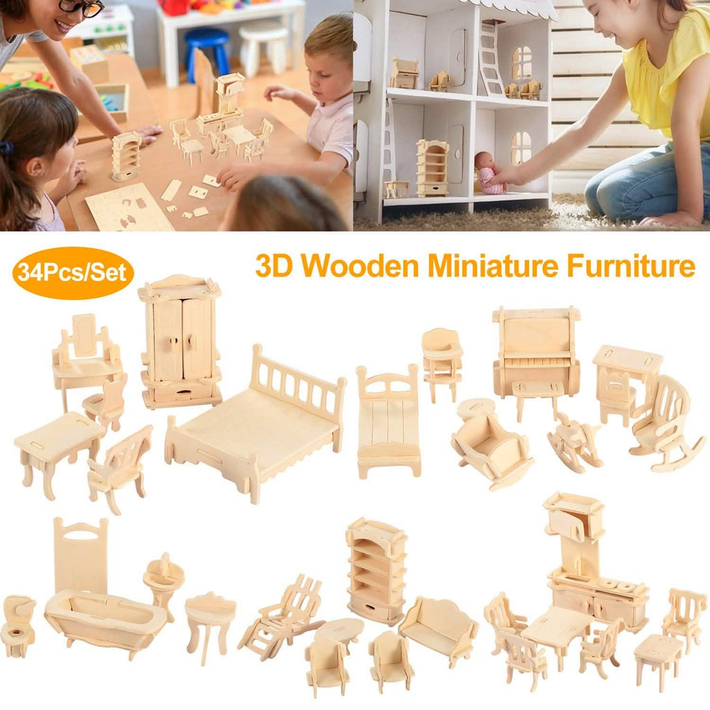 3D Wooden Dollhouse Furniture Puzzles by DailySale