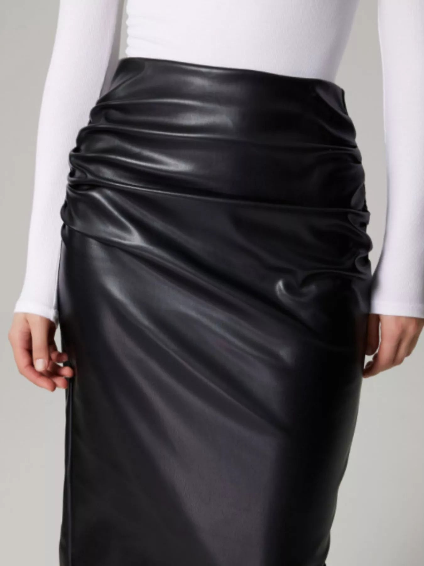 Slit Back Leather Skirt by Simply Love