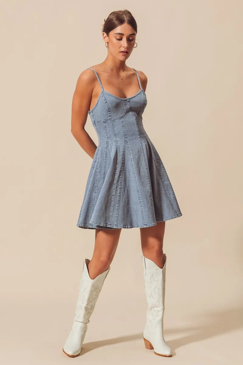 SO ME A Line Fit and Flare Denim Mini Dress by Selvanelle