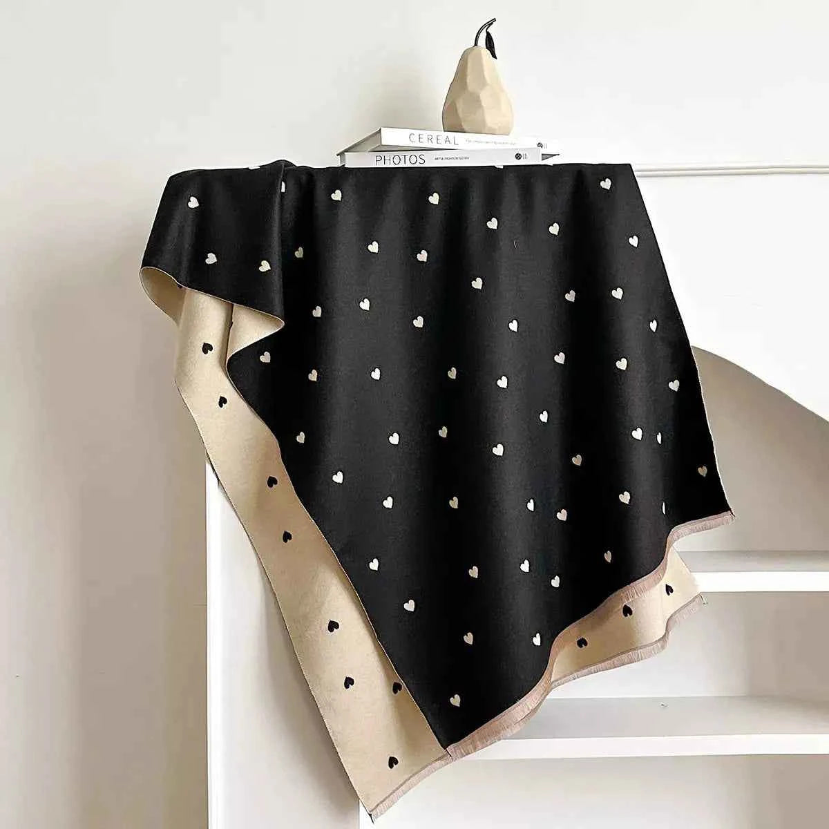 Heart-Patterned Raw Hem Winter Womens Scarf