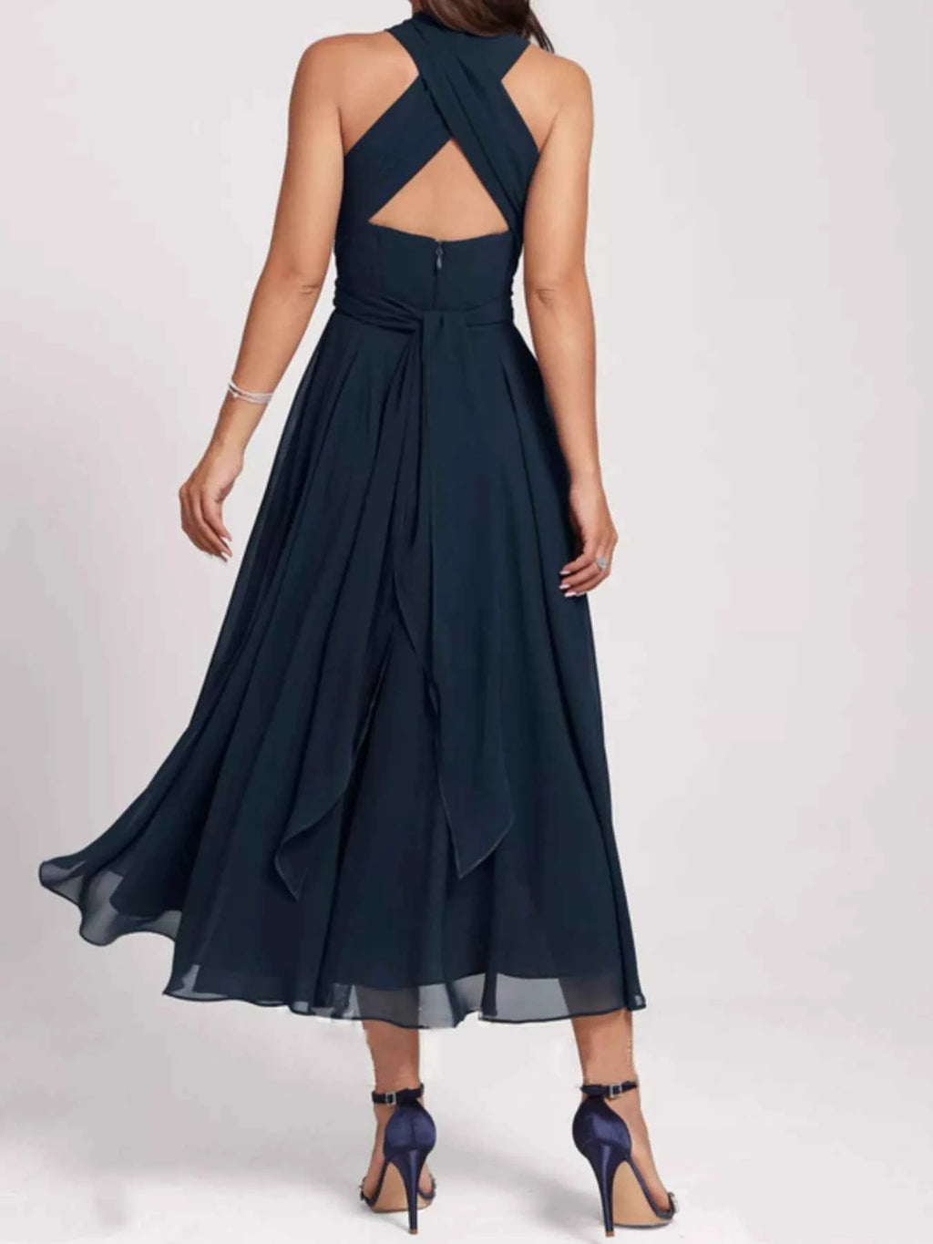Ruched Crisscross A Line Midi Dress