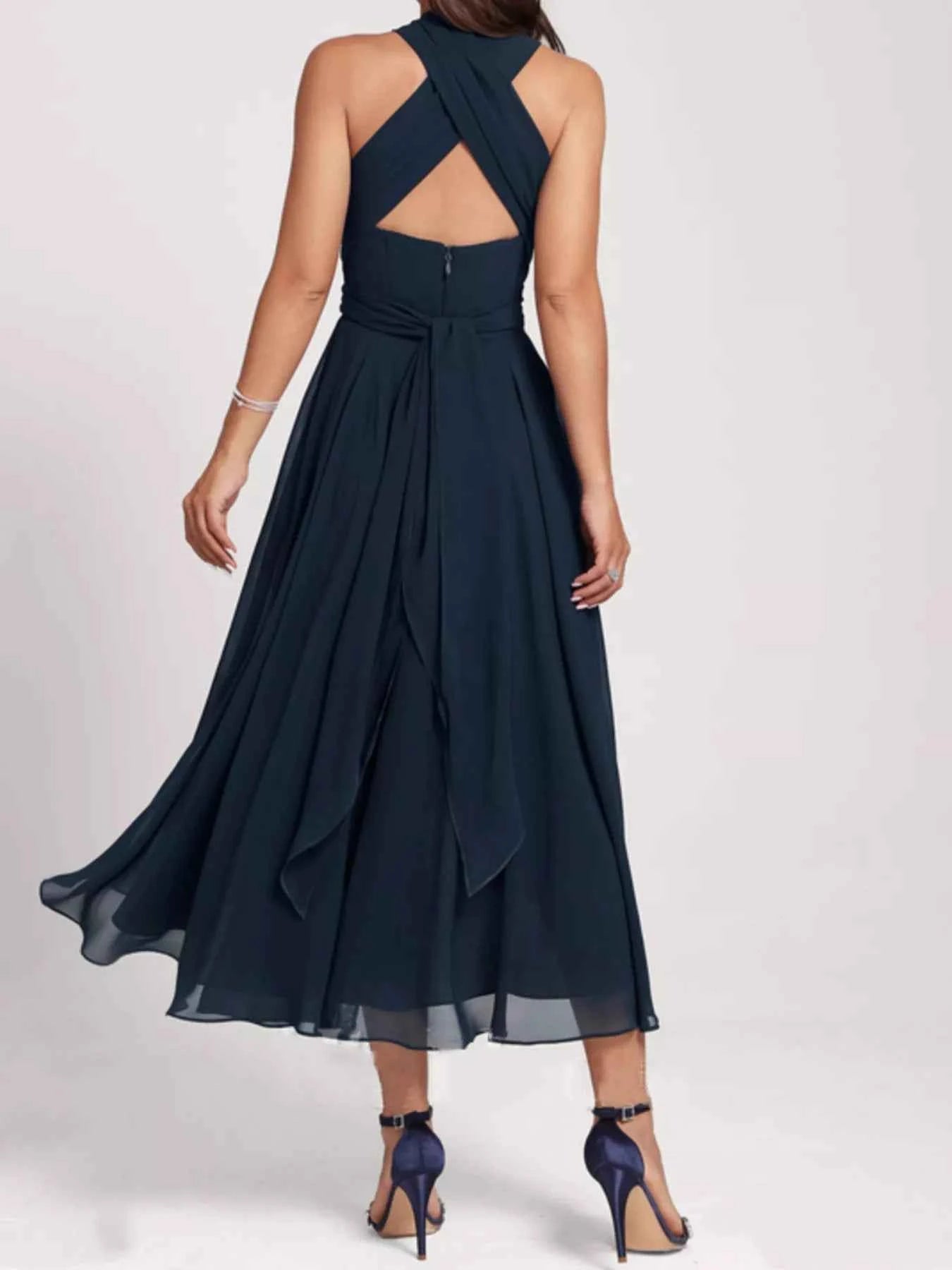 Ruched Crisscross A Line Midi Dress
