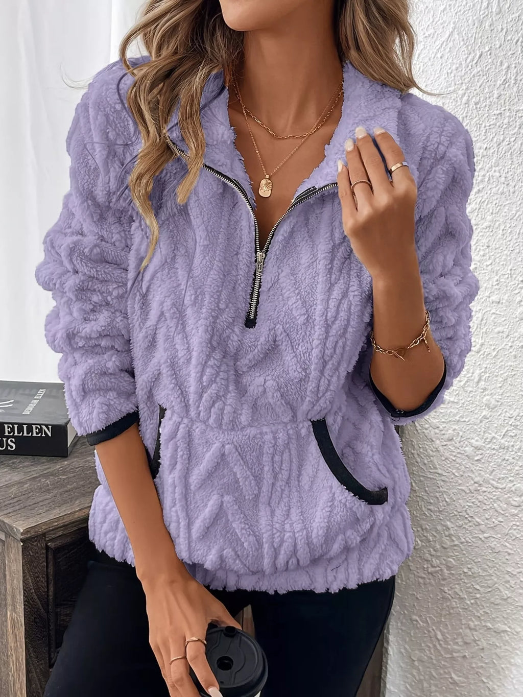 Full Size Fleece Half Zip Sweatshirt Plus Size