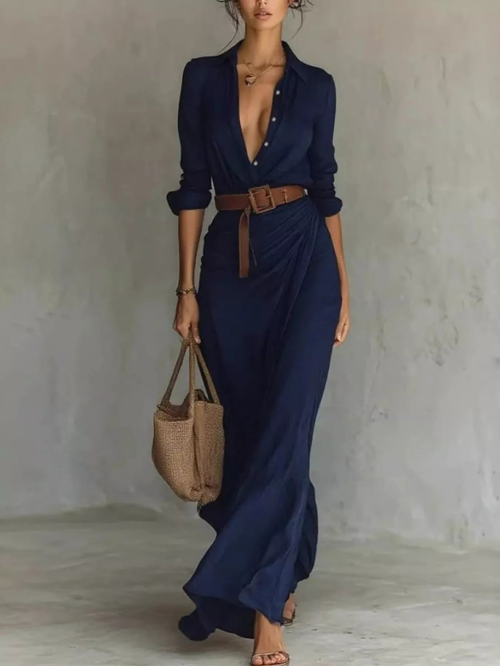 Ruched Long Sleeve Maxi Dress by Shopiebay