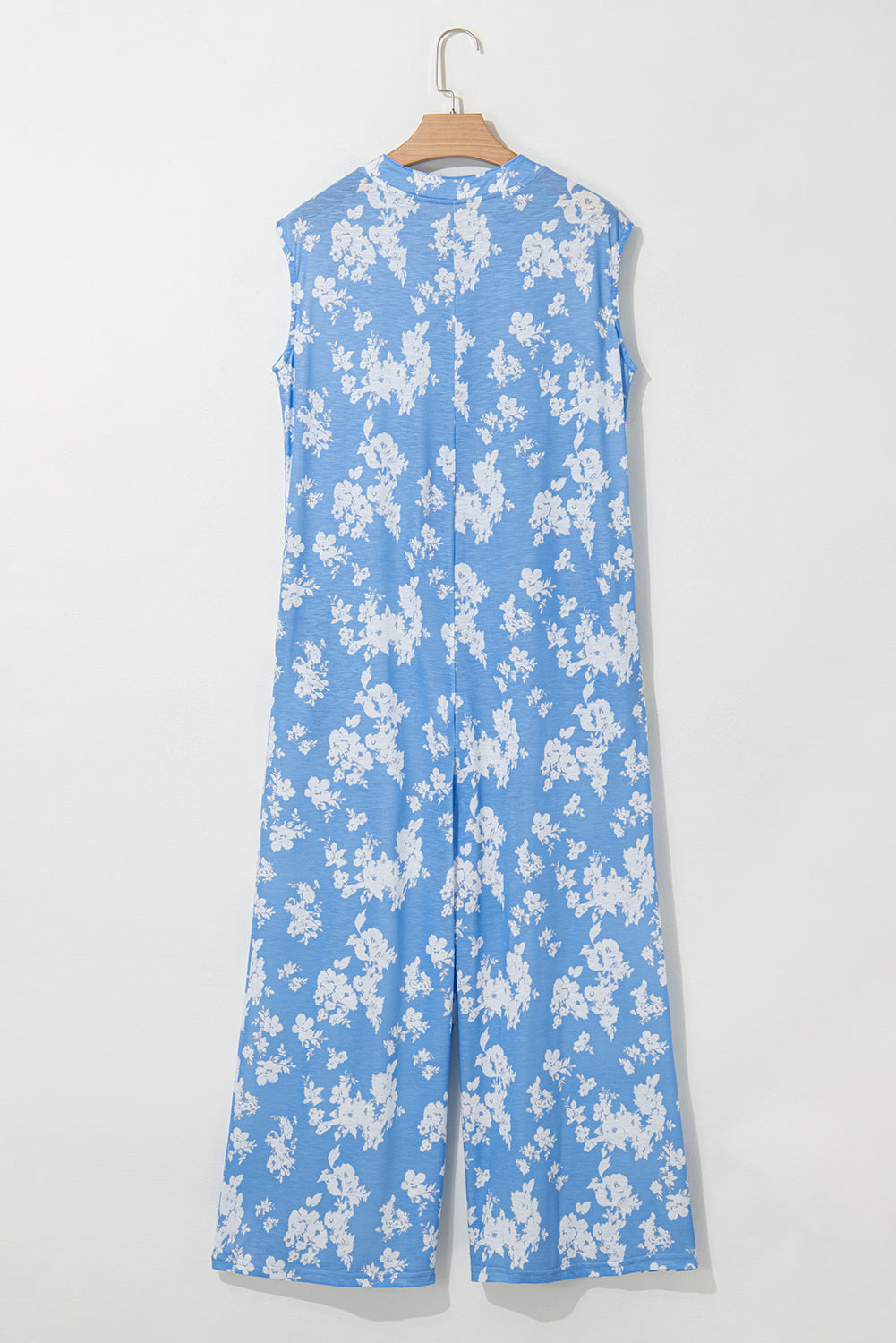 Pink Floral Print Sleeveless Wide Leg Jumpsuit