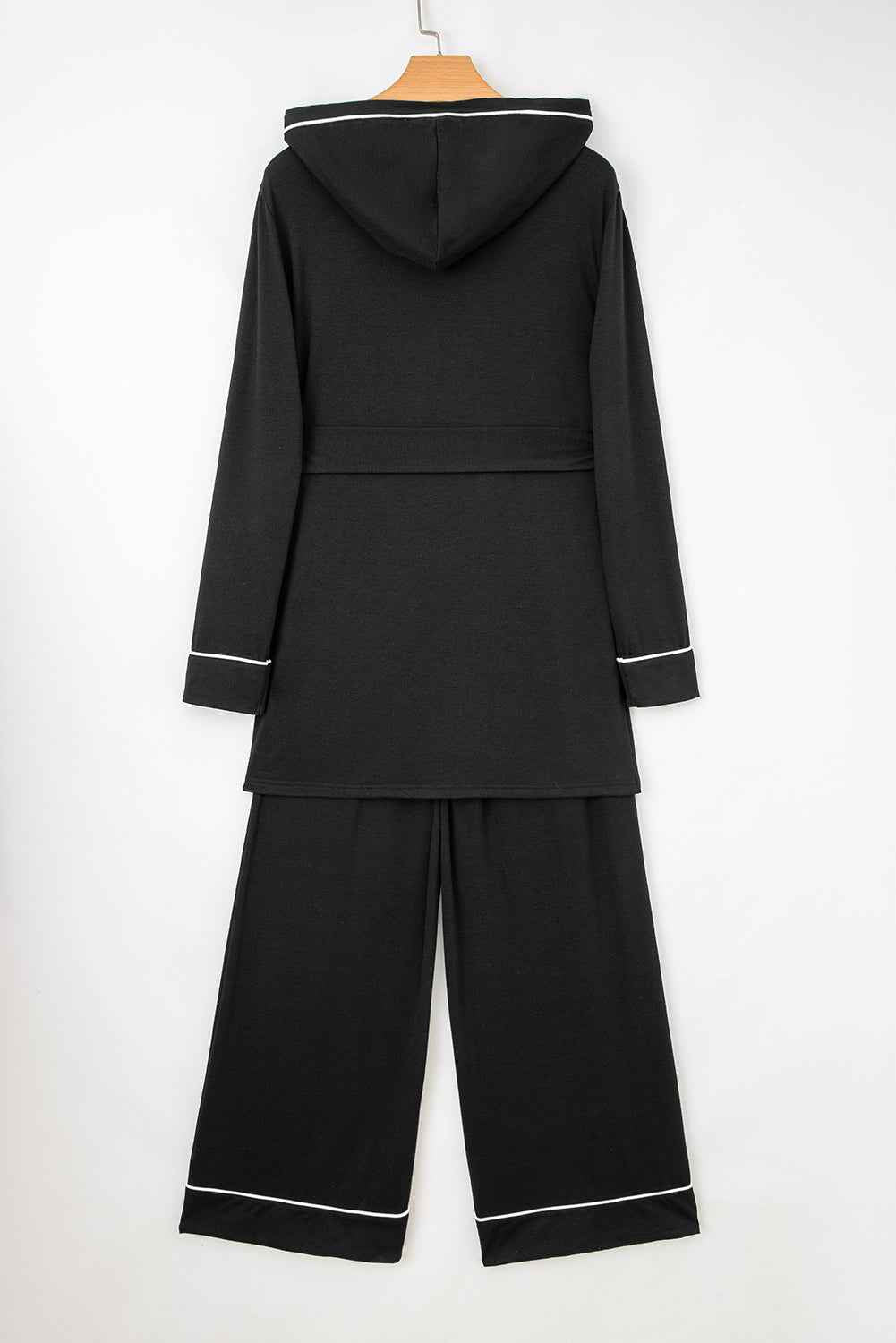 Black Contrast Trim Hooded Lounge Cardigan and Pants Set