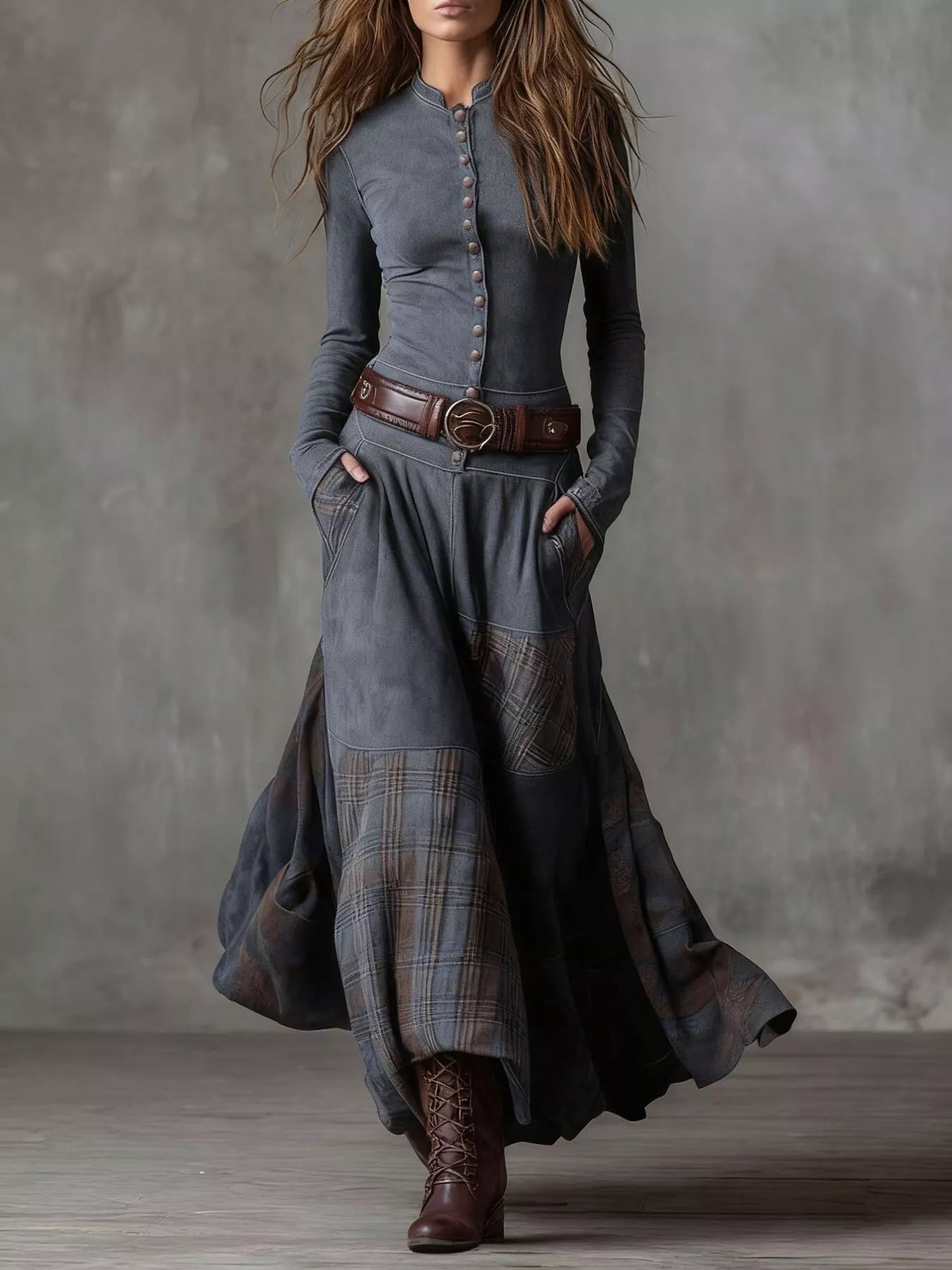 Plaid Button Front Long Sleeve Dress by Shopiebay