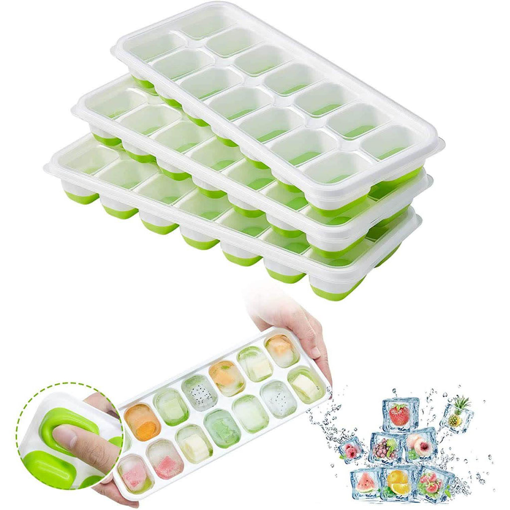 4-Pack: Easy-Release Silicone & Flexible 14-Ice Cube Trays with Spill-Resistant Removable Lid by DailySale