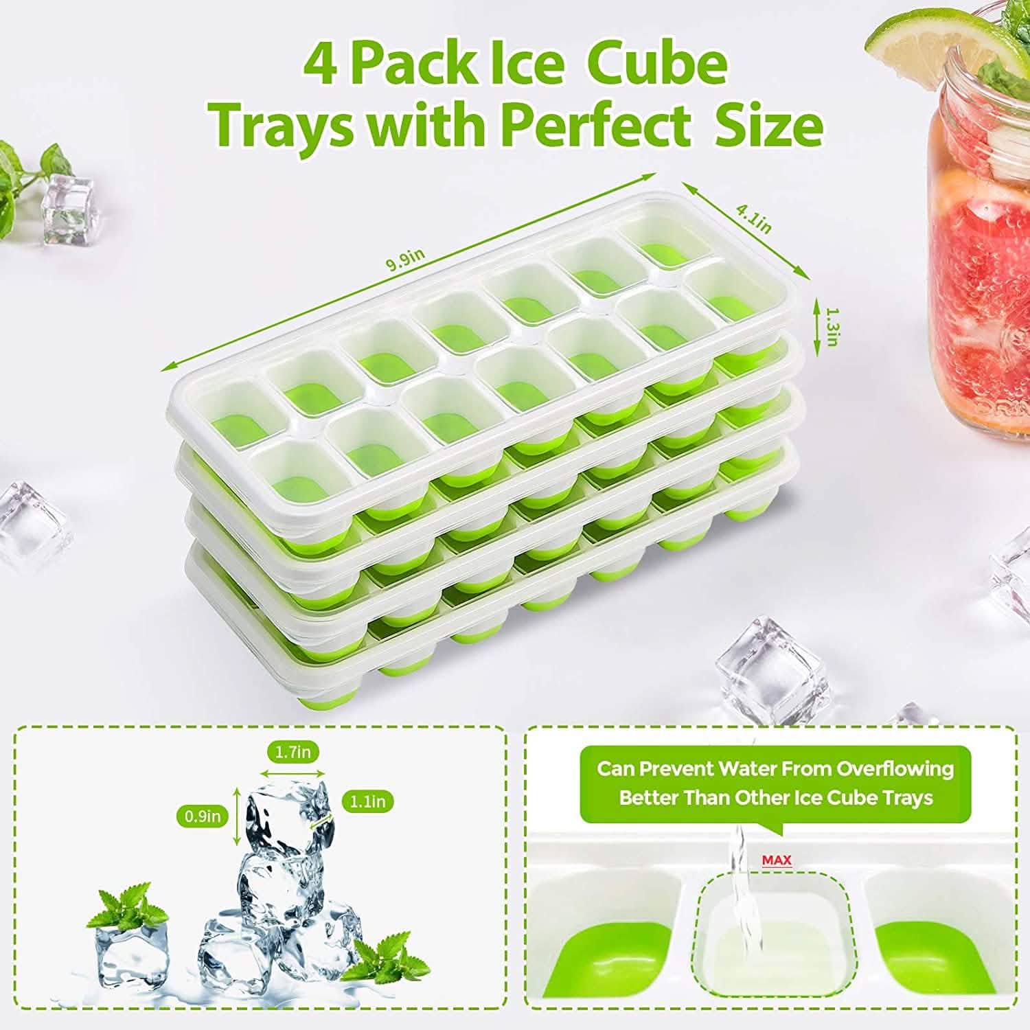 4-Pack: Easy-Release Silicone & Flexible 14-Ice Cube Trays with Spill-Resistant Removable Lid by DailySale
