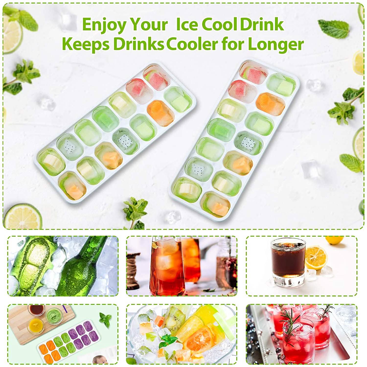 4-Pack: Easy-Release Silicone & Flexible 14-Ice Cube Trays with Spill-Resistant Removable Lid by DailySale