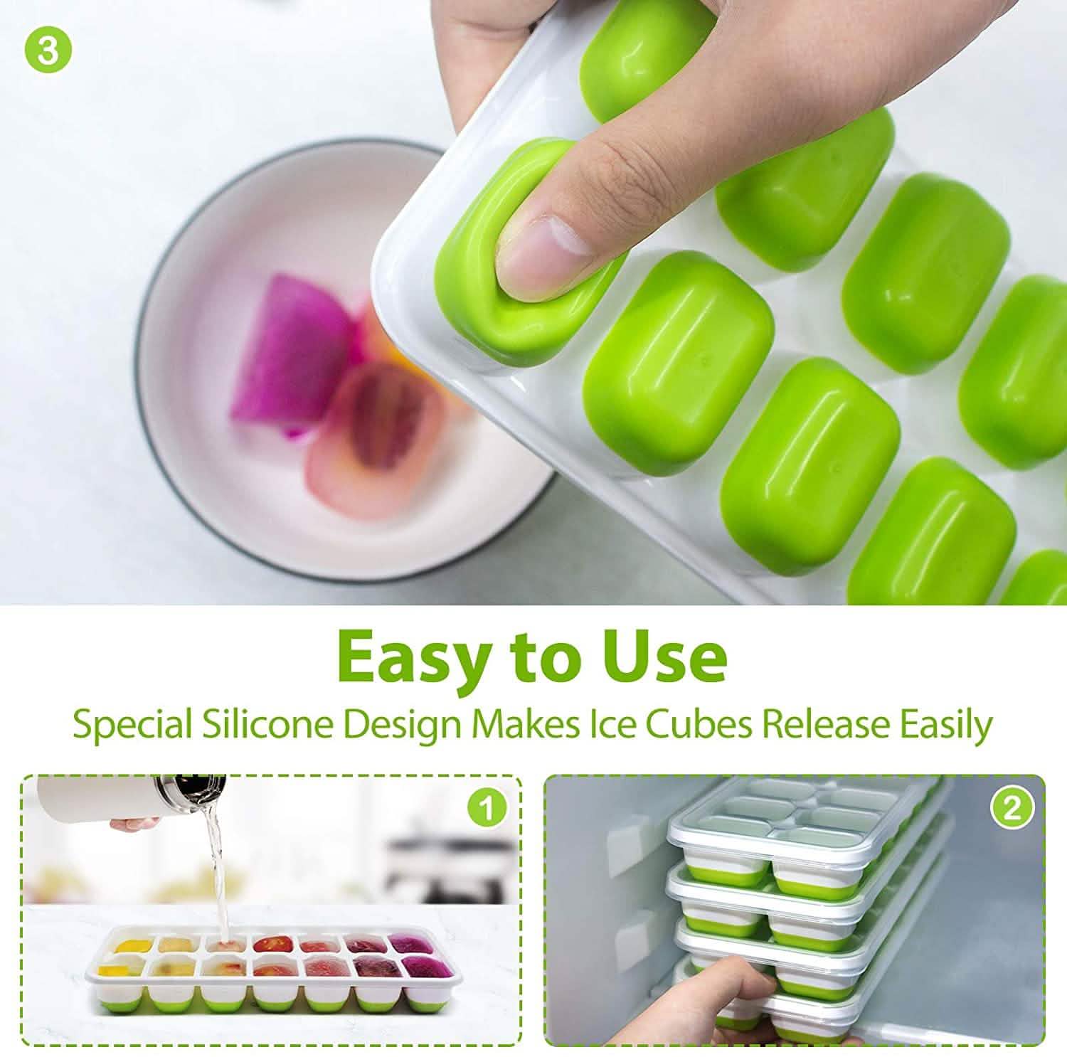 4-Pack: Easy-Release Silicone & Flexible 14-Ice Cube Trays with Spill-Resistant Removable Lid by DailySale