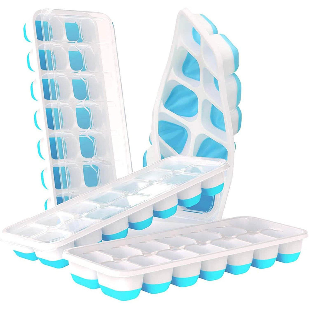 4-Pack: Easy-Release Silicone & Flexible 14-Ice Cube Trays with Spill-Resistant Removable Lid by DailySale