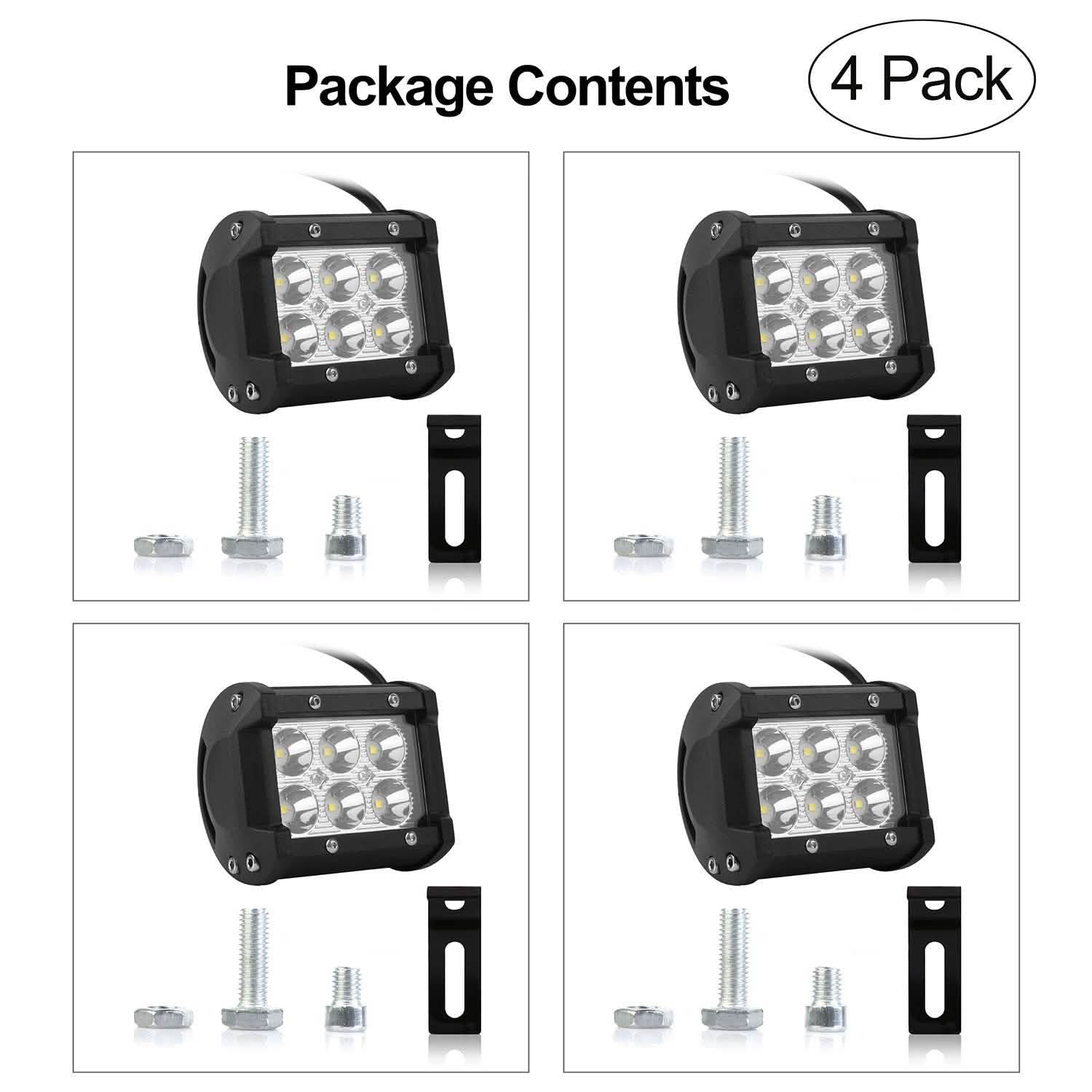 4-Piece: 4” 18W Dual Row LED Spot Light Pod by DailySale