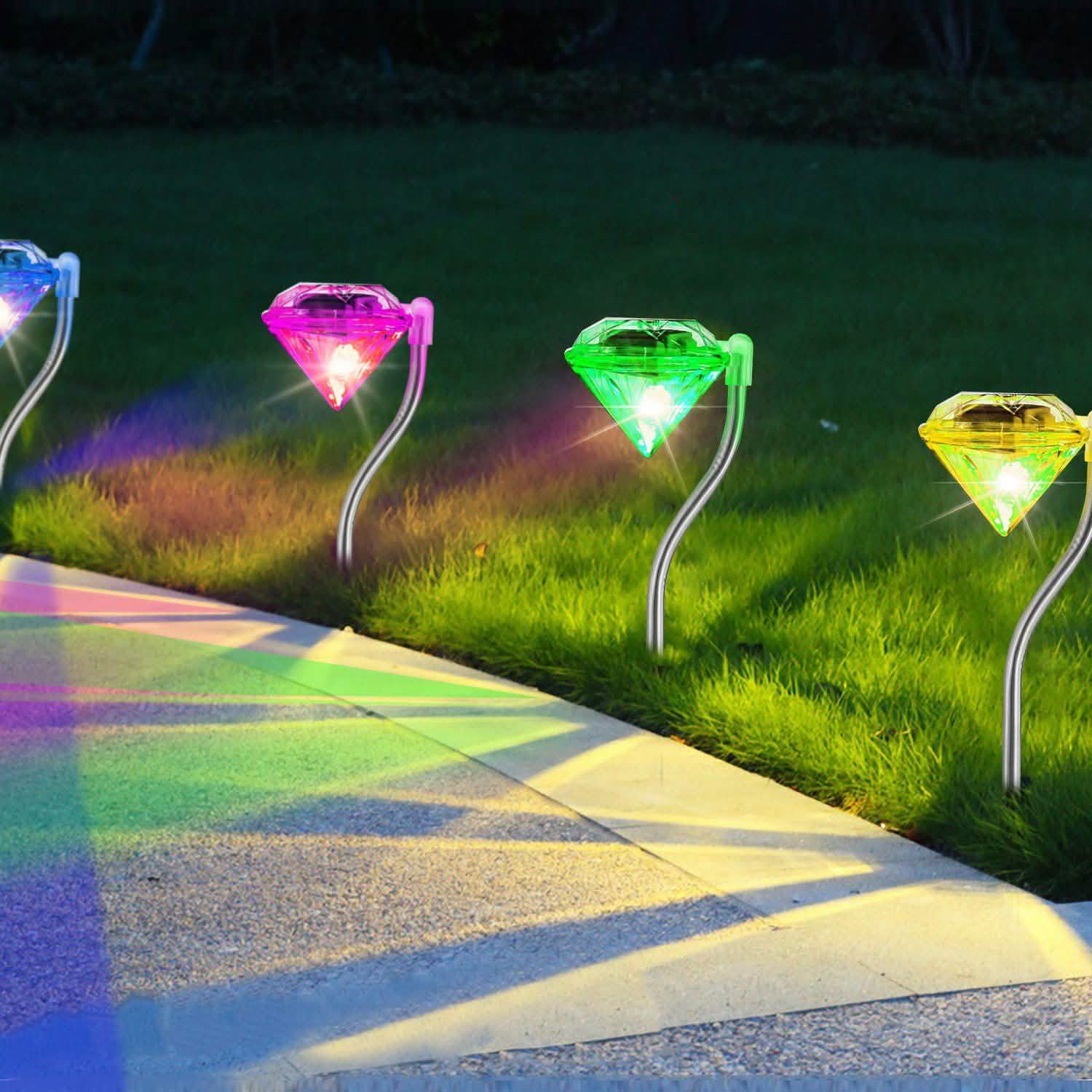 4-Piece: Solar Diamond LED Light Pathway Stake Decorative Lamp by DailySale