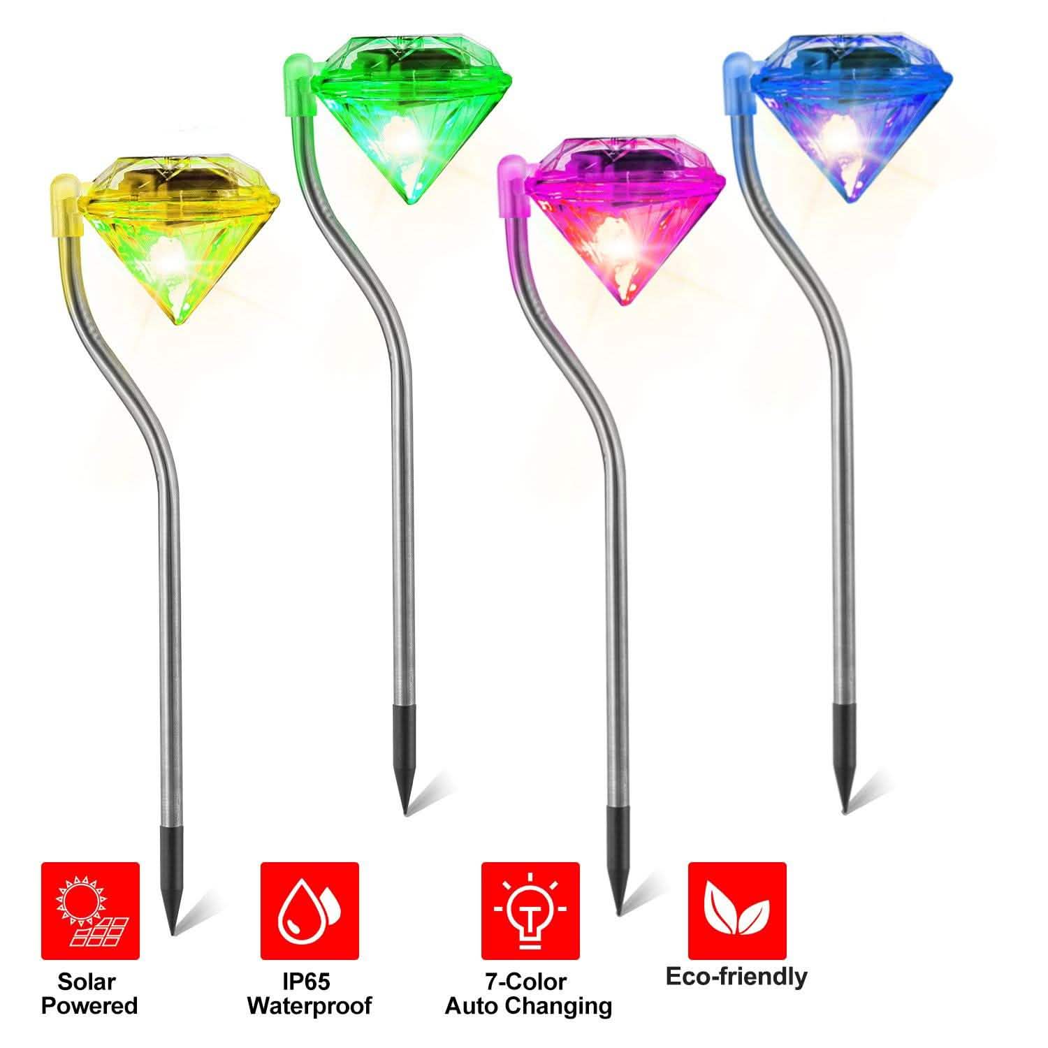 4-Piece: Solar Diamond LED Light Pathway Stake Decorative Lamp by DailySale