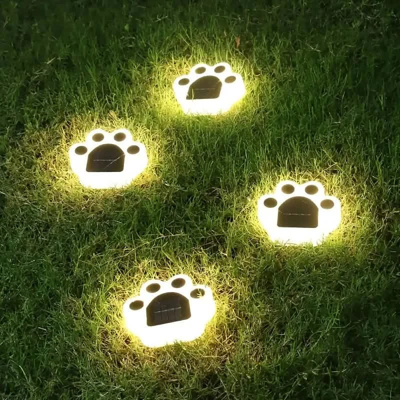 4-Pieces: Cute Paw-Shaped Solar Lawn Lights by DailySale