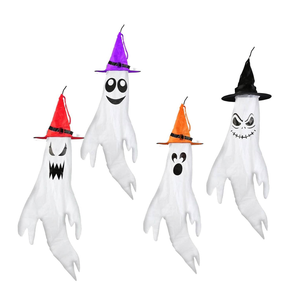 4-Pieces: Halloween Ghosts with Witch Hats Windsocks Hanging Decoration with Colorful LED Light by DailySale