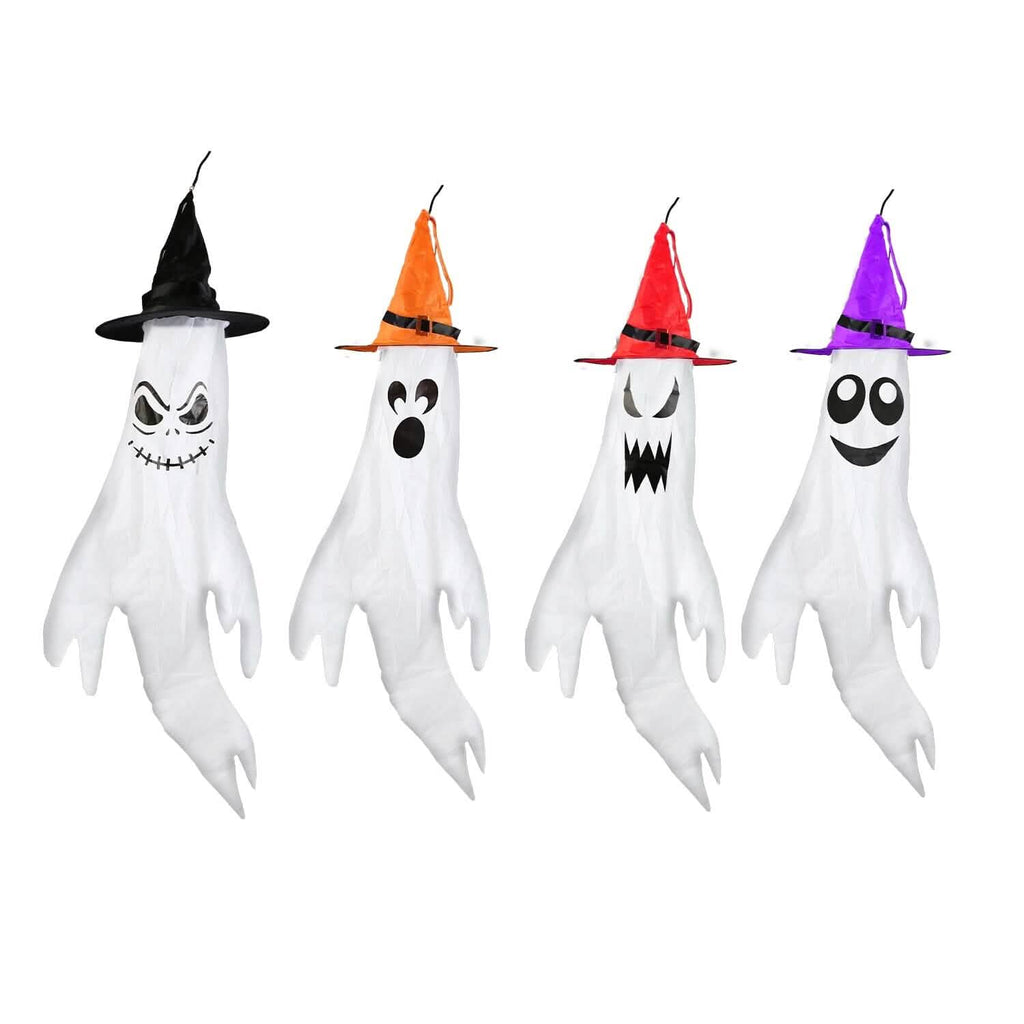 4-Pieces: Halloween Ghosts with Witch Hats Windsocks Hanging Decoration with Colorful LED Light by DailySale