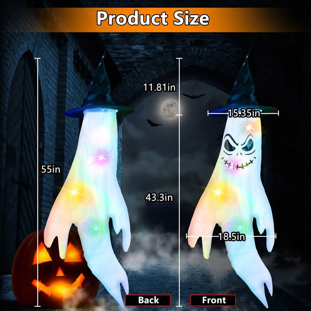 4-Pieces: Halloween Ghosts with Witch Hats Windsocks Hanging Decoration with Colorful LED Light by DailySale