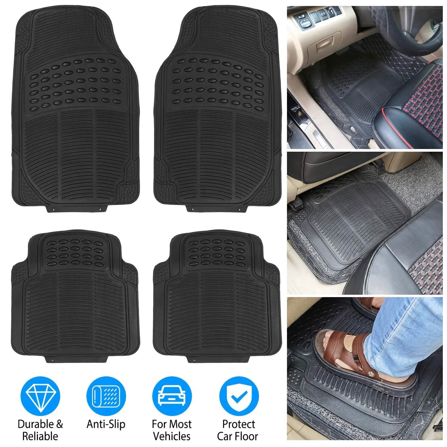 4-Pieces: Heavy Duty PVC Rubber Automotive Floor Mats with Trimmable Design by DailySale